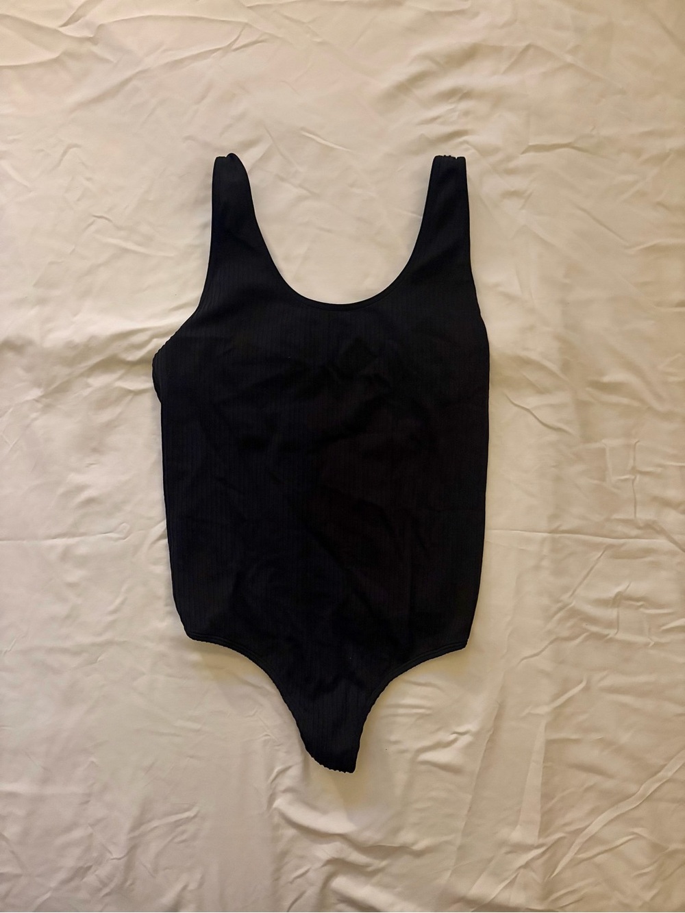 aerie Black Ribbed Scoop Neck Bodysuit